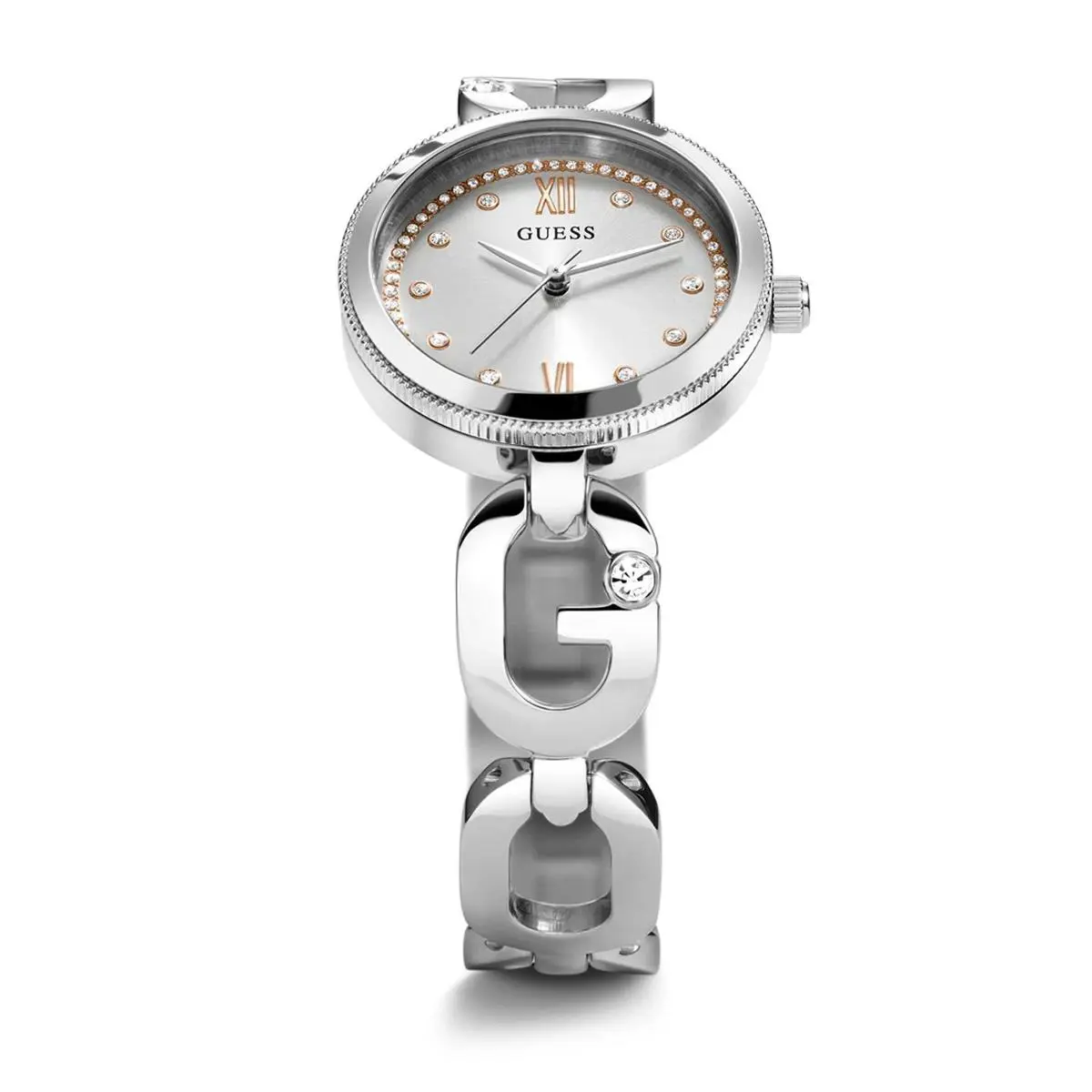 Guess Women`s Empower 30mm Quartz Changeable Bezel Watch GW0693L1 - Dial: Silver, Band: Silver Tone, Silver, Other Dial: Silver
