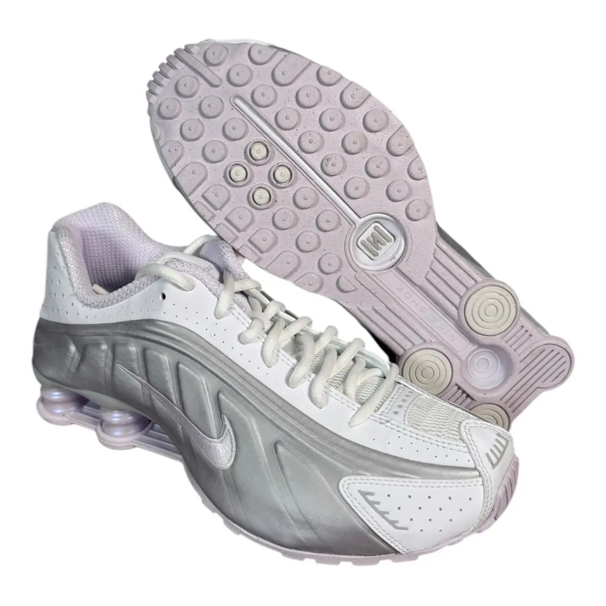Nike Shox R4 White and Metallic Platinum Violet Purple HF5076-100 Womens Sz 9 - White