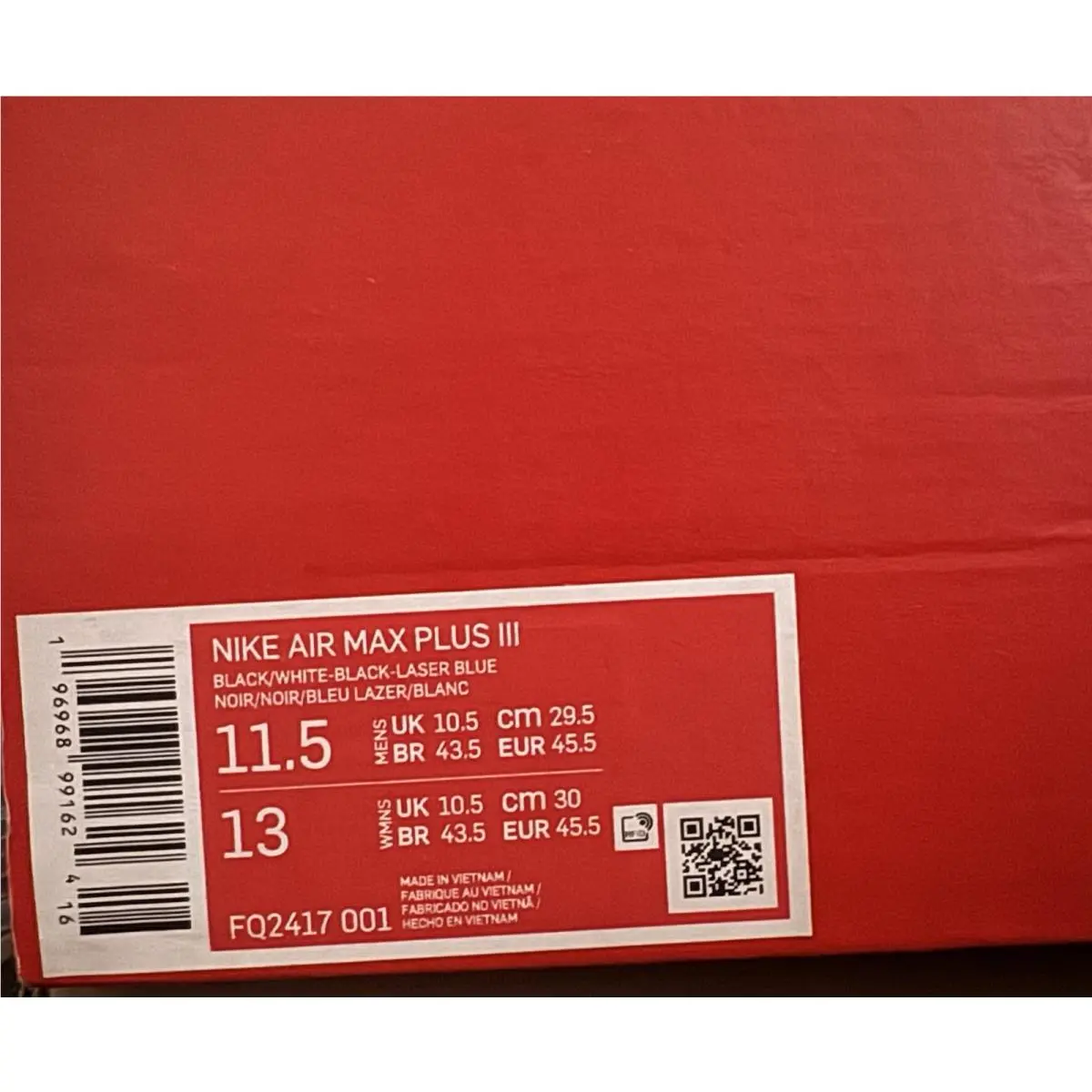 Nike shoes - Nike Air Max Plus 3 - FQ2417-001 - Black/Black/Laser Blue/White (UPC: 196968991624) 7