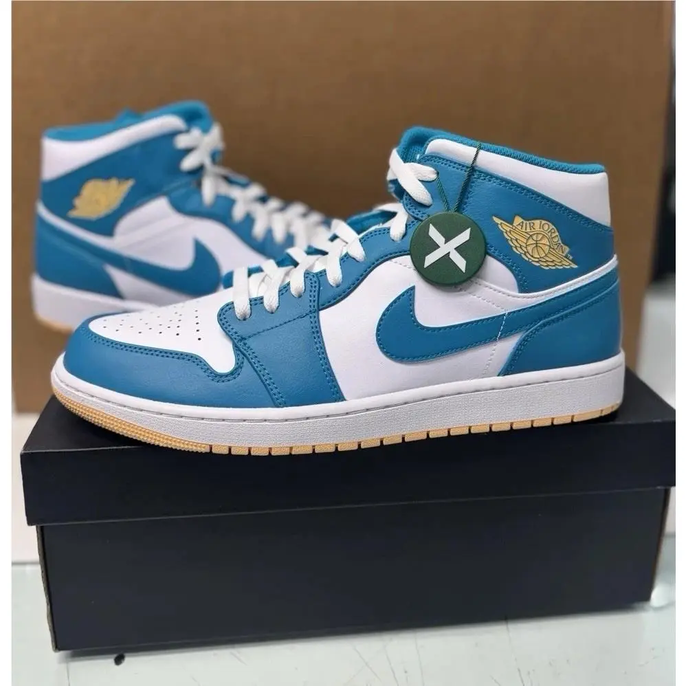 Nike Air Jordan 1 Mid Aquatone Celestial Gold White Size 13