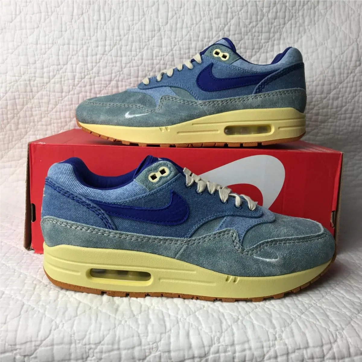 Nike Air Max 1 Prm Shoes Men’s SZ 8.5 ‘dirty Denim` Mineral Slate DV3050-300 - Mineral Slate/Deep Royal Blue