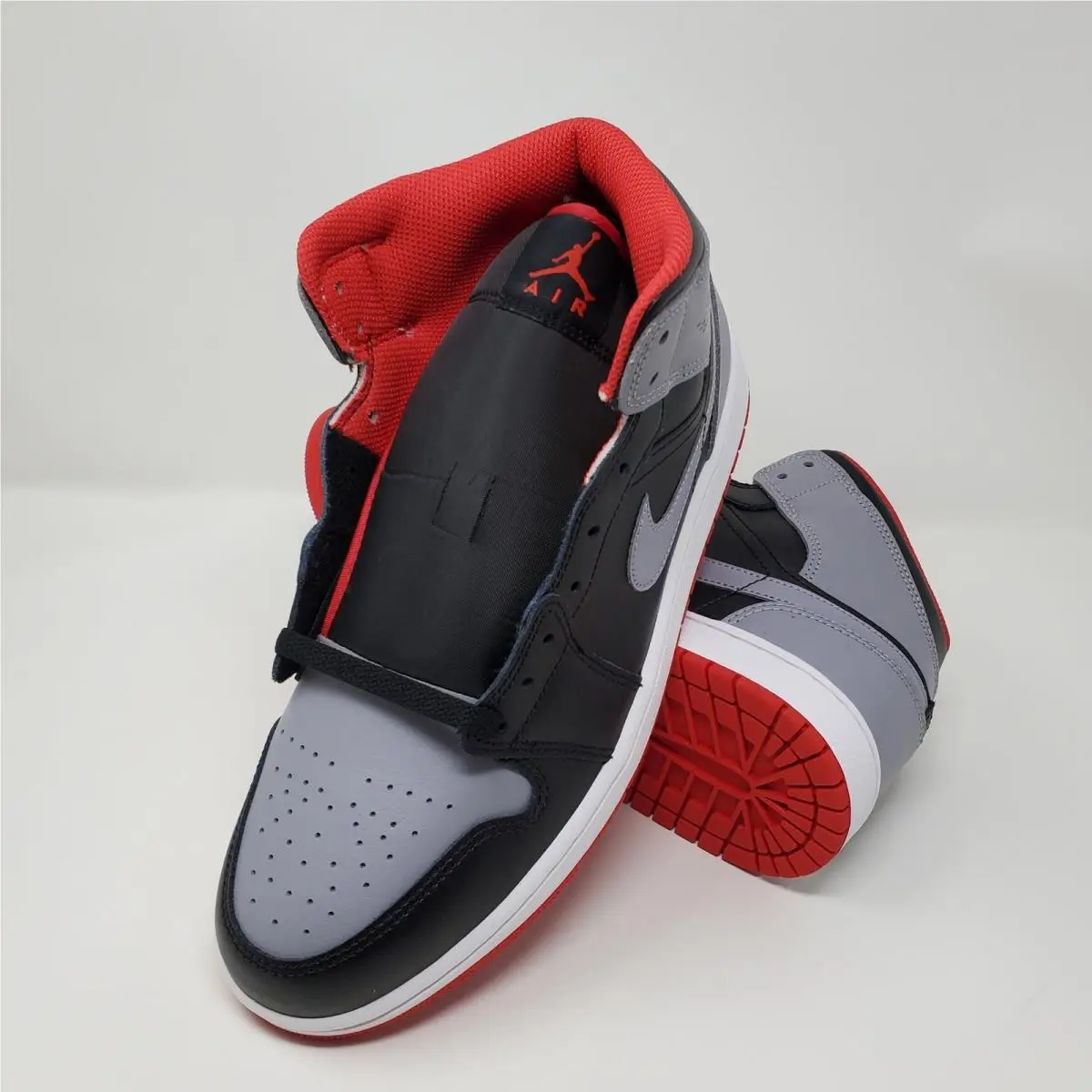Air Jordan 1 Mid Shoes Black Cement Gray Fire Red DQ8426-006 Men`s Size 10 by Nike