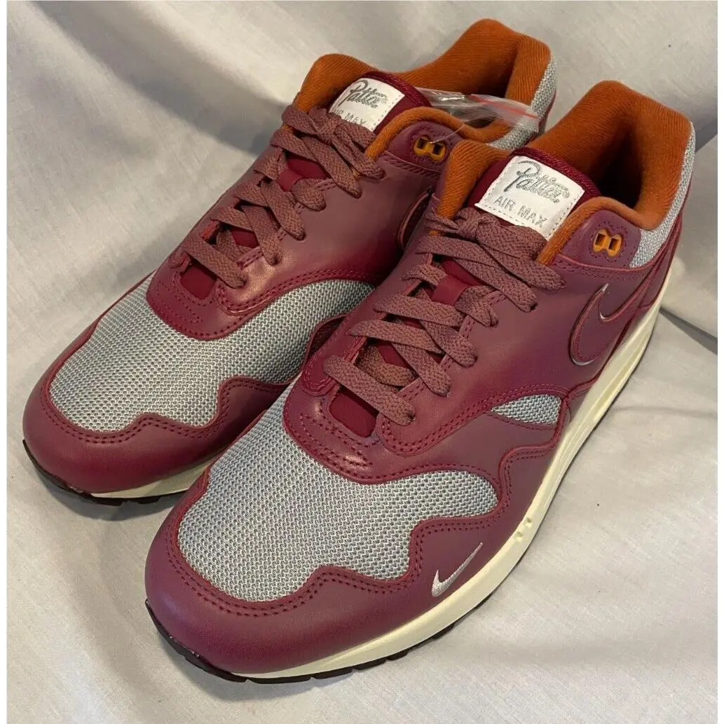 Nike Air Max 1 Rush x Patta Mens 10 Metallic Silver Rush Maroon DO9549 001