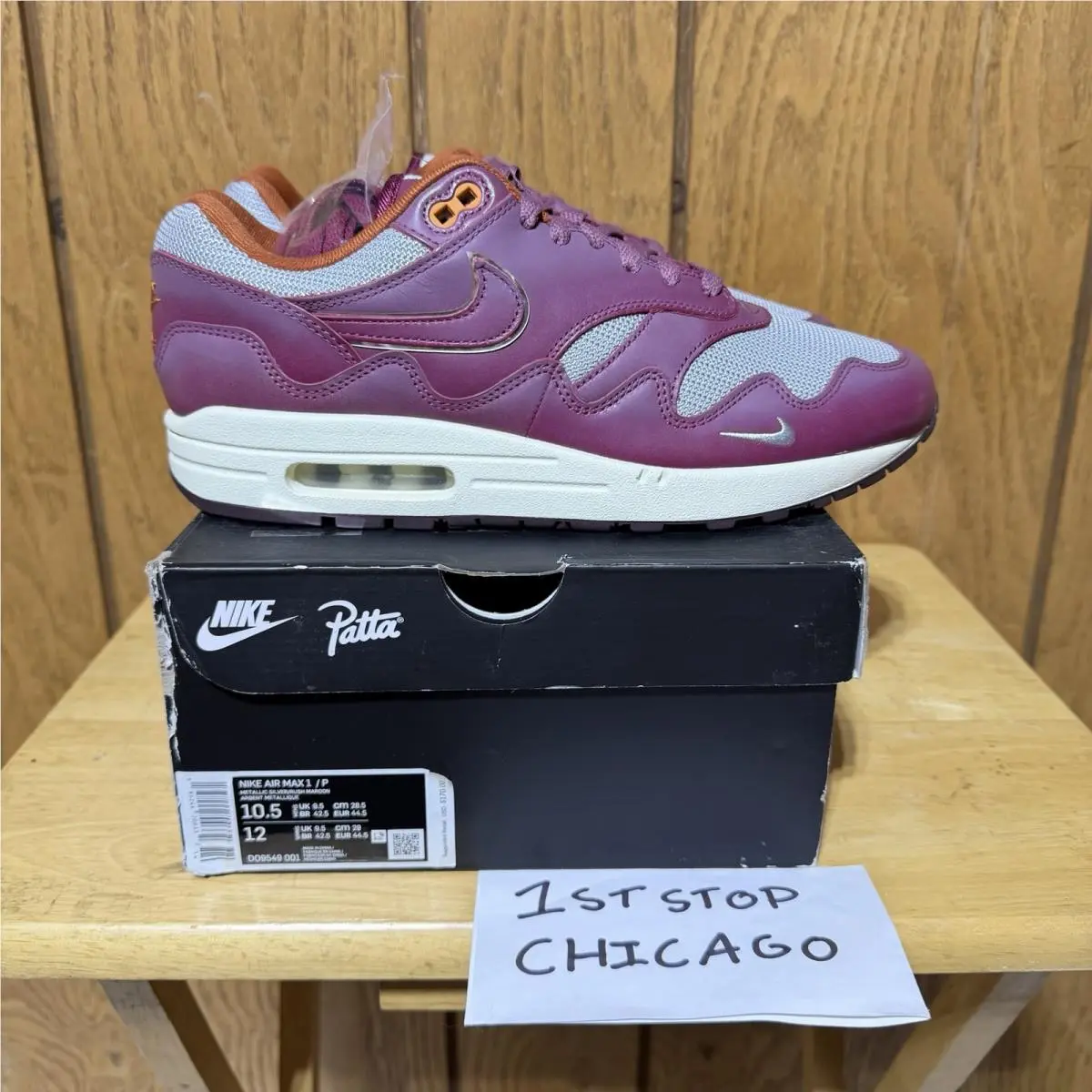 Air Max 1 Patta Waves Rush Maroon with Bracelet DO9549-001 Mens 10.5 by Nike