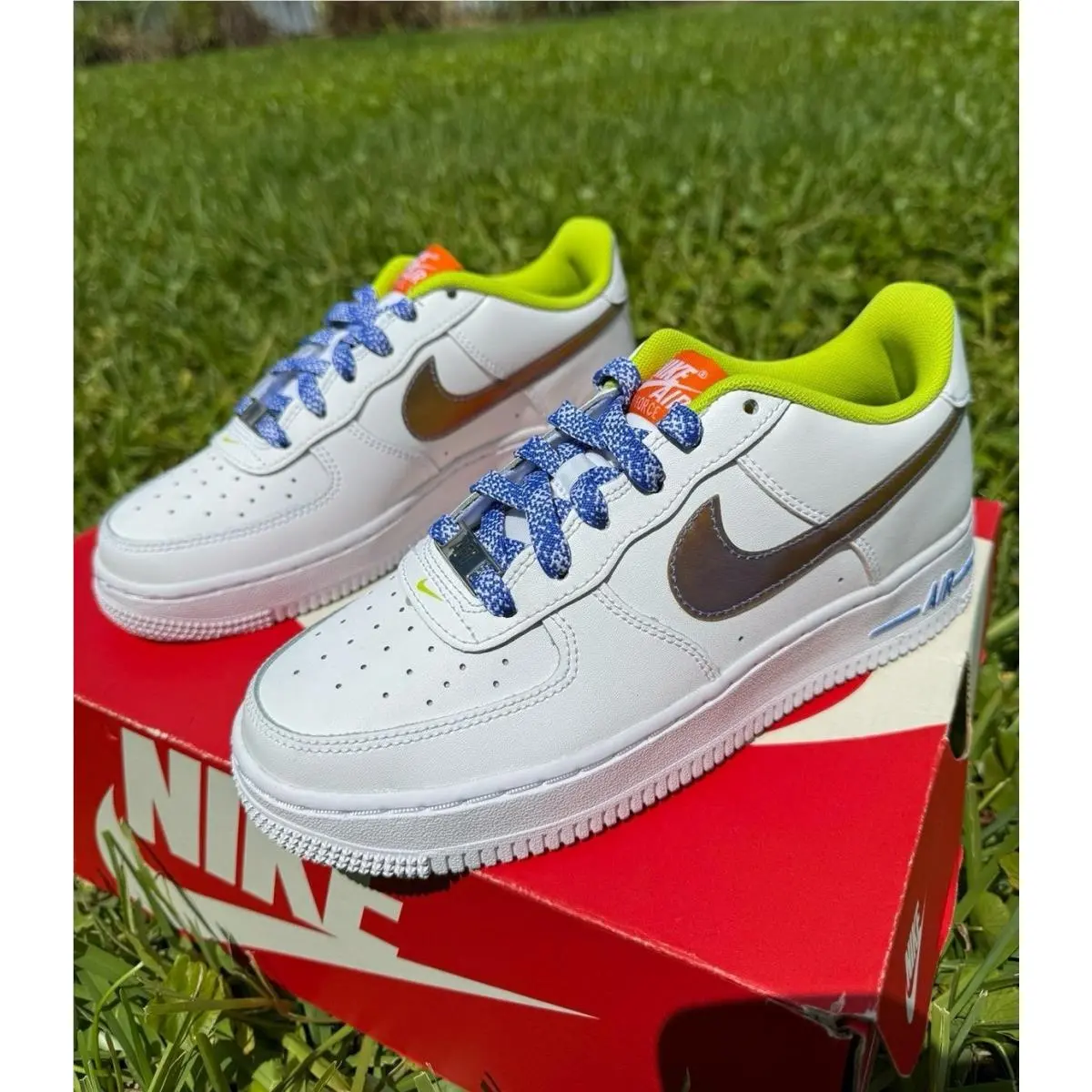 4.5Y 6 Women`s  Air Force One AF1 Low White Multicolor DQ7767-100 by Nike