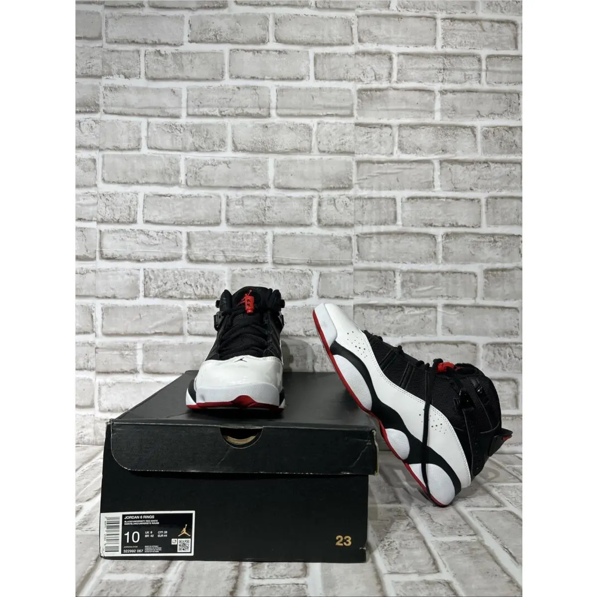 Nike Jordan 6 Rings Patent Black University Red Varsity Shoes 322992-067 Sz 10