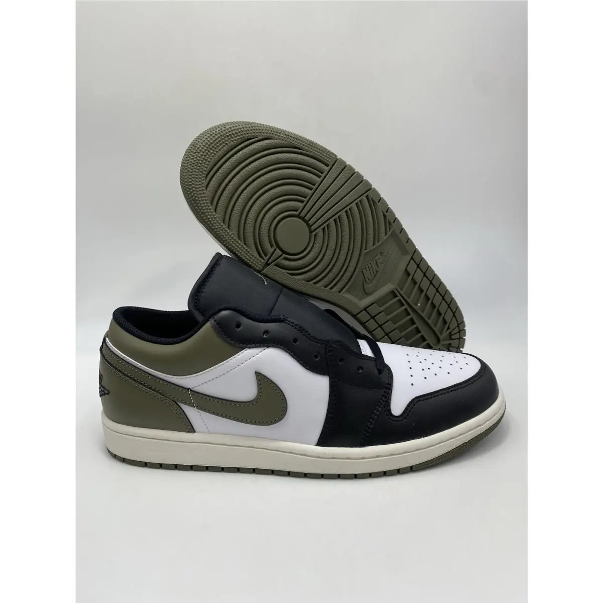 Nike Air Jordan 1 Low Black White Medium Olive 553558 092 Men`s Size 10.5