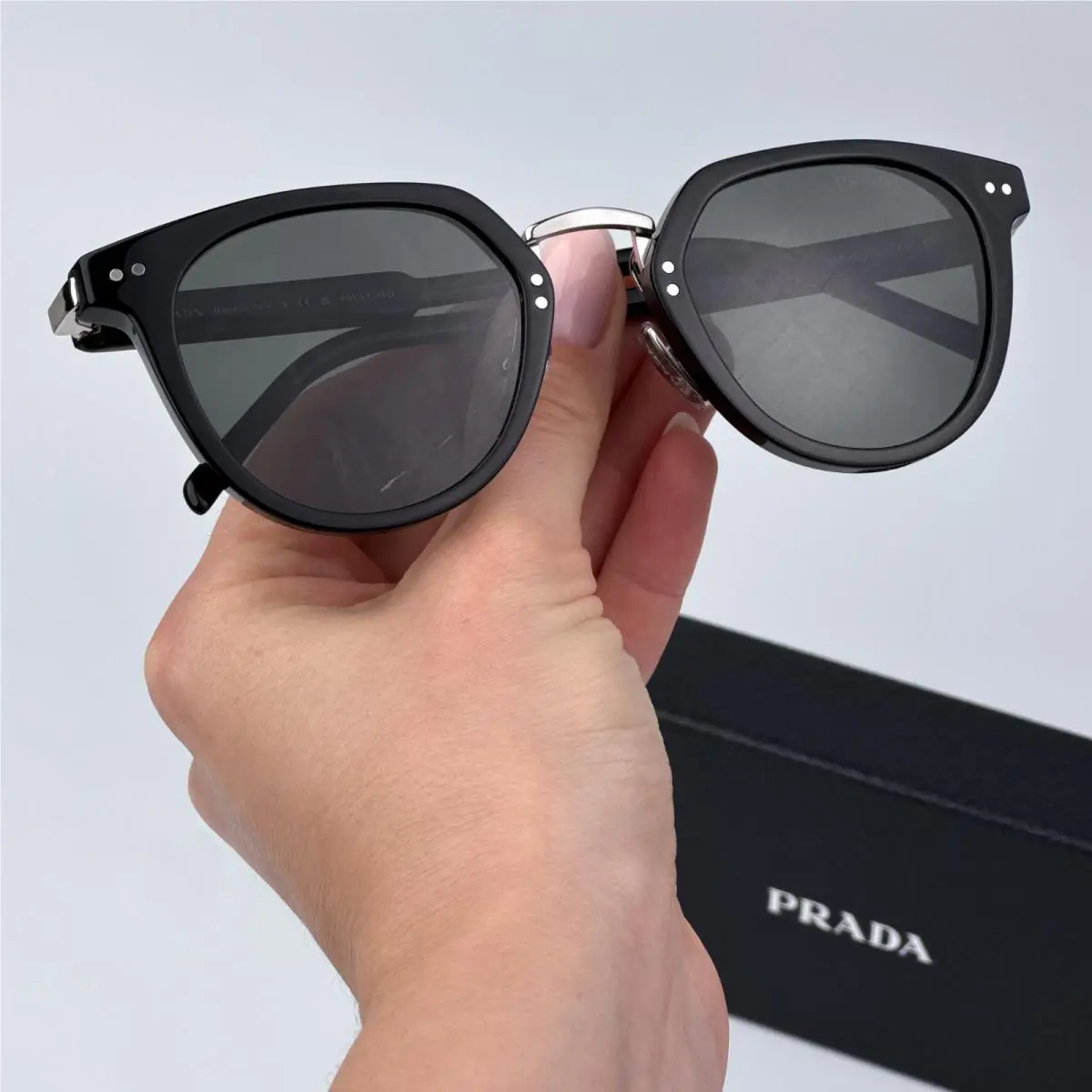 Prada Women Sunglasses Black Green Polarized Oval PR17YS 1AB03R