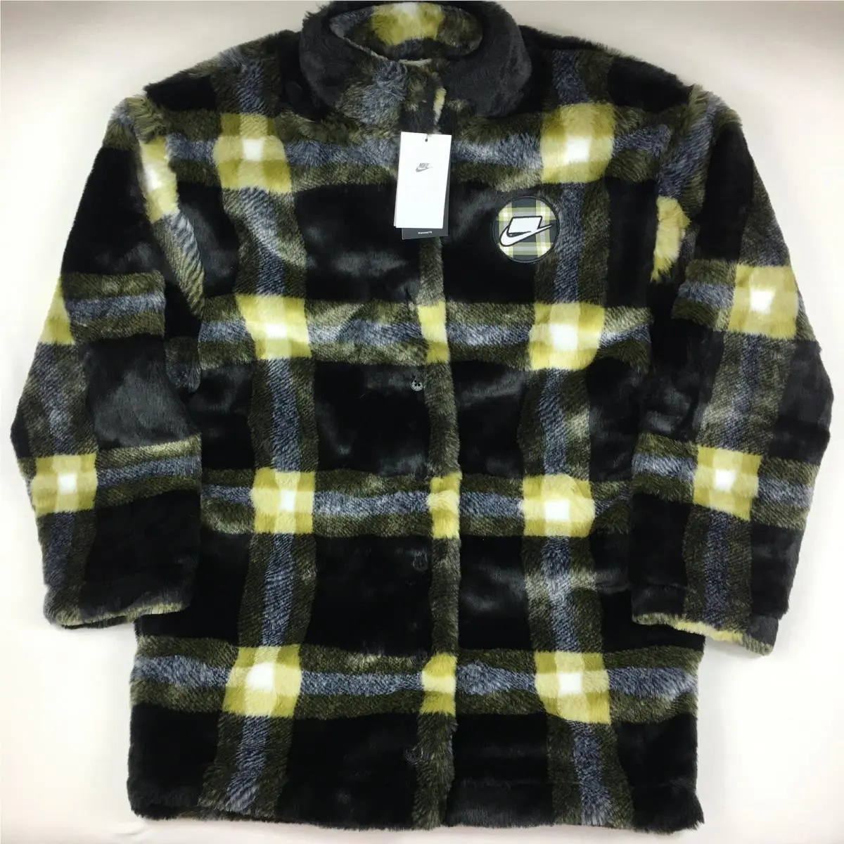 Plaid Fur Oversized Logo Jacket Sportswear Women’s Medium DD4541-010 by Nike
