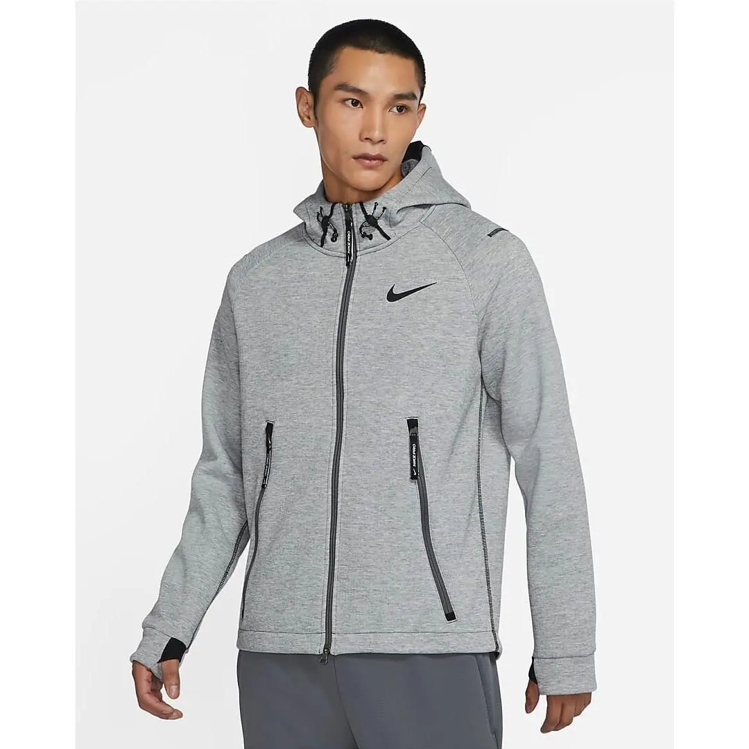 Pro Therma-fit Fleece Hoodie Jacket Mens Full Zip SZ L Grey DD1878-010 by Nike