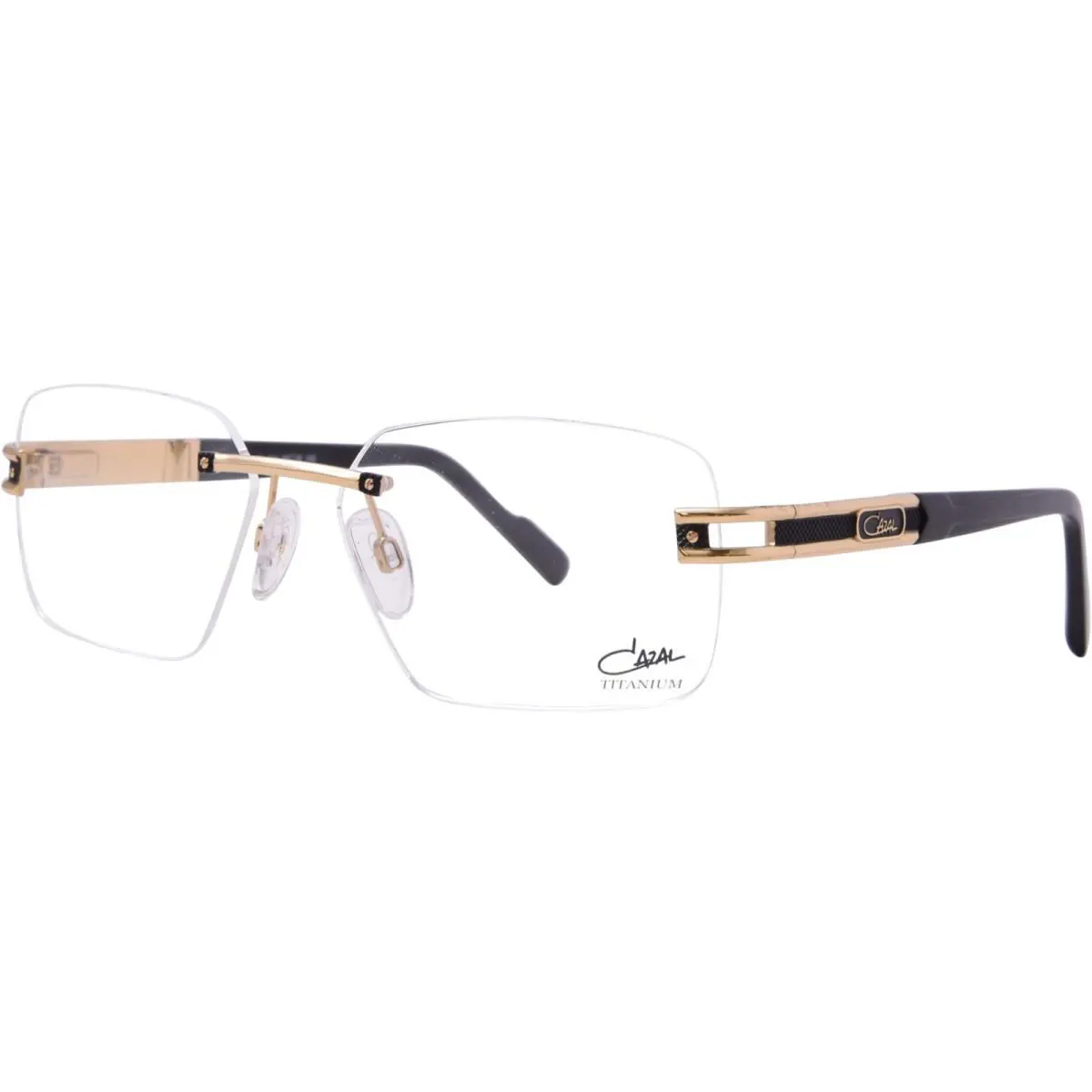 Cazal 7103 001 Eyeglasses Men`s Black/gold Rimless Rectangle Shape 58-mm