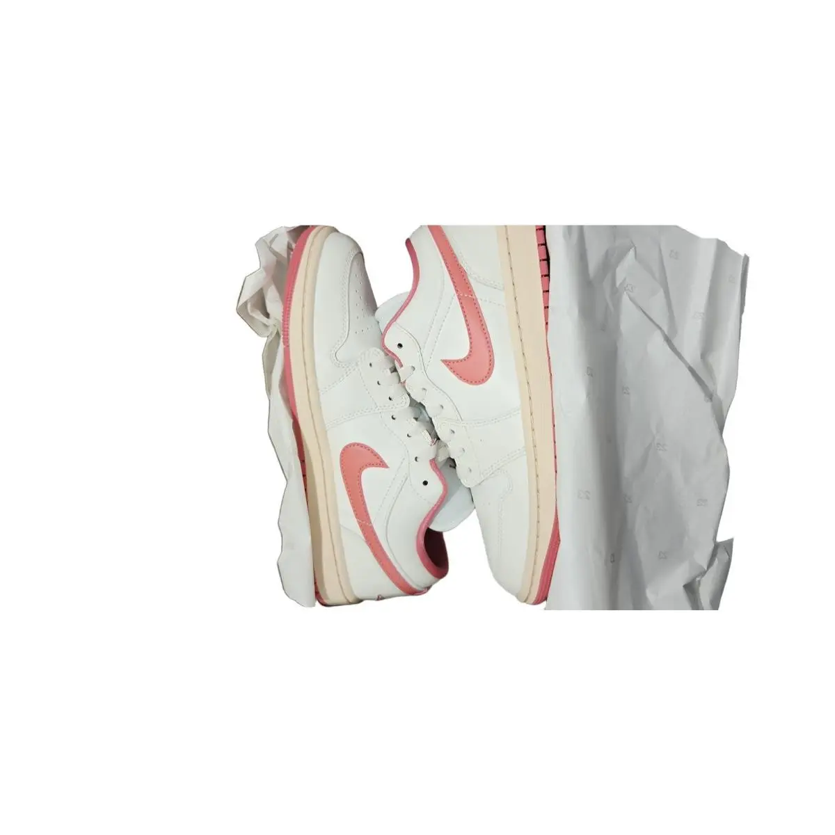 Nike Air Jordan 1 Low Women`s Sneakers White Pink Leather Size 9.5 - White, Pink, Manufacturer: Sail/Pink Salt/Guava Ice