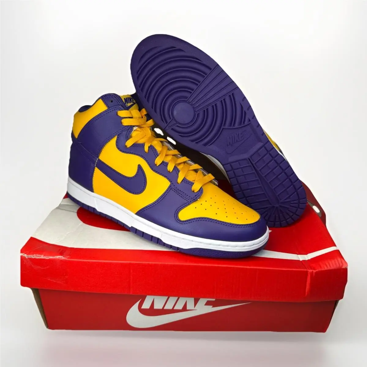 Nike Dunk Hi Retro Lakers Purple Gold Colorway Sneakers Pro Prm Mens Size 12
