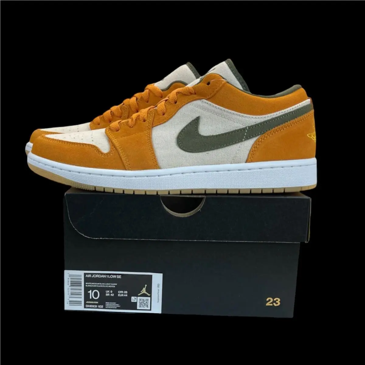 Nike Air Jordan 1 Low SE Olive Curry Orange White Mens Size 10 DH6931-102 Shoe