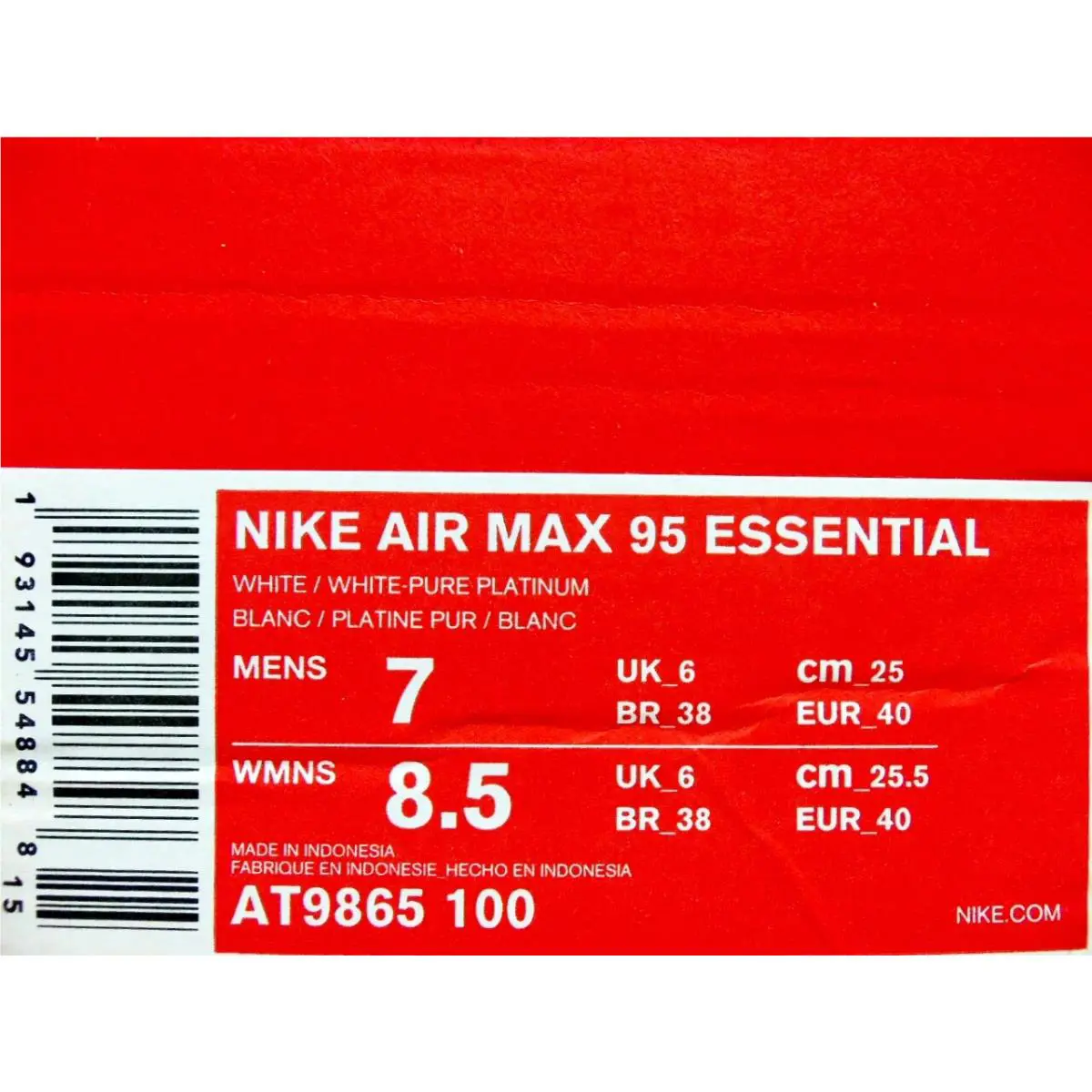 Nike shoes - Nike Air Max 95 - Air Max - AT9865-100 - White (UPC: 0193145548848) 3