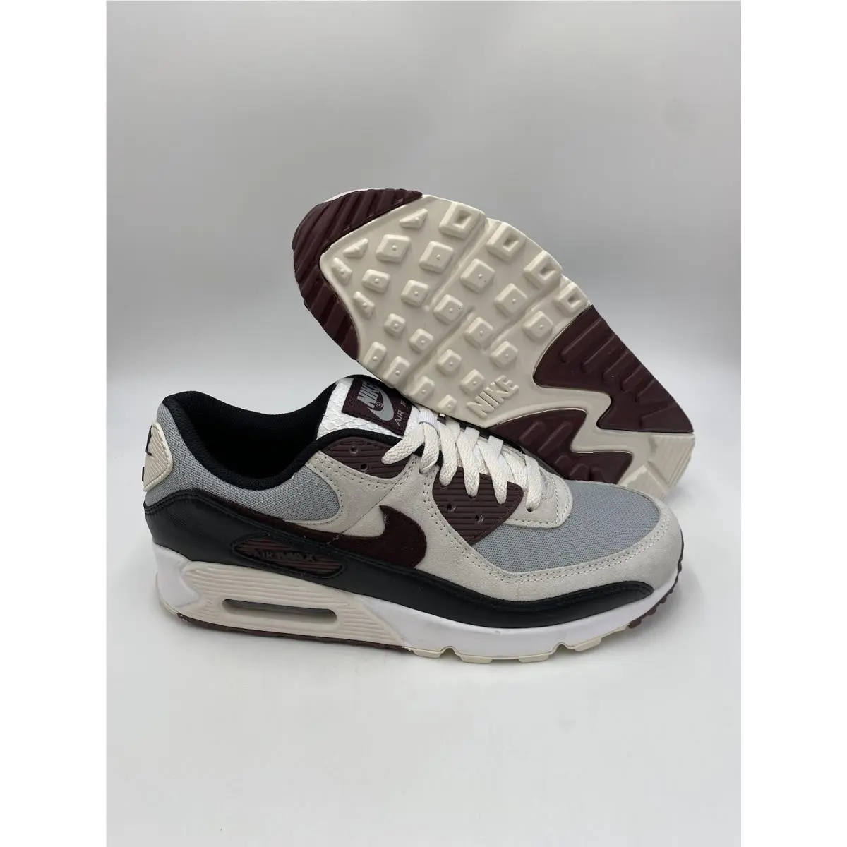 Nike Air Max 90 Men Size 8 Wolf Grey Phantom Black Burgundy DQ4071-004
