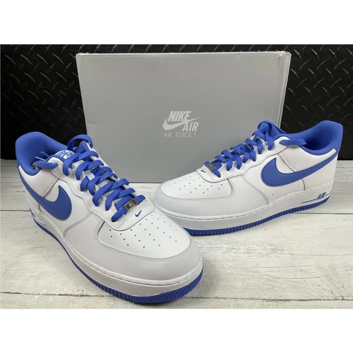 Nike Men`s Air Force 1 `07 Low `white Medium Blue` Sneakers Men`s Size 13