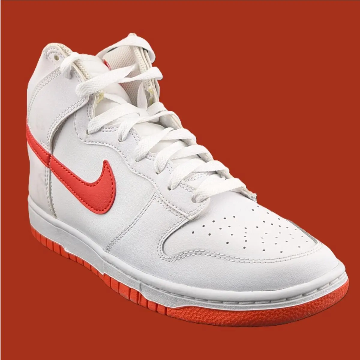 Nike Men`s Size 7.5 Dunk HI Retro White/picante Red-white DV0828 100