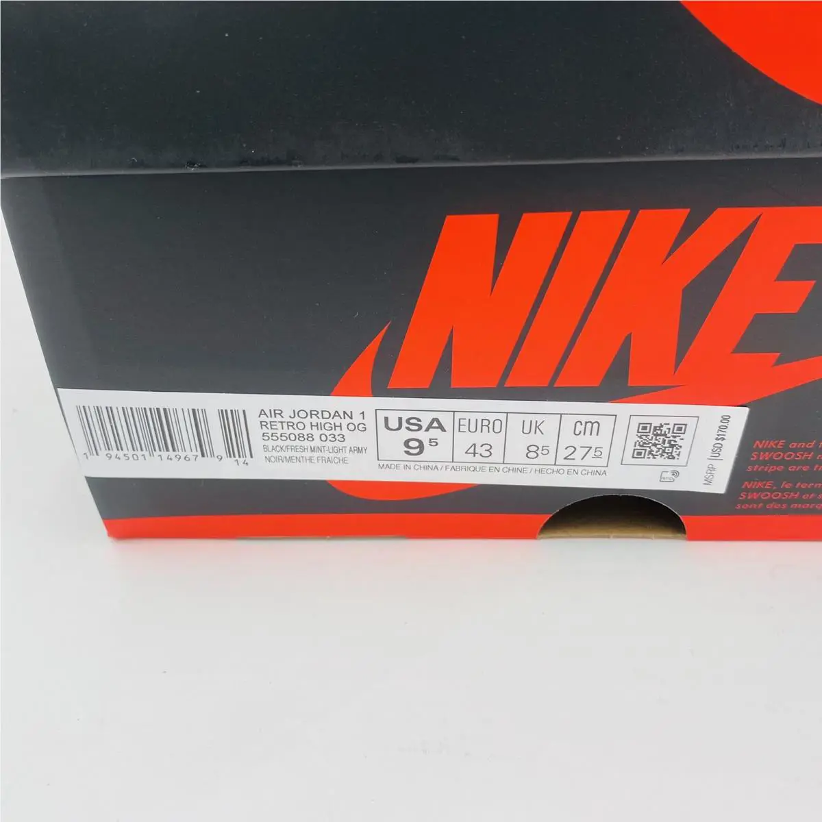Nike shoes - Air Jordan 1 Retro High - 555088 033 - Black Fresh Mint Light Army 0