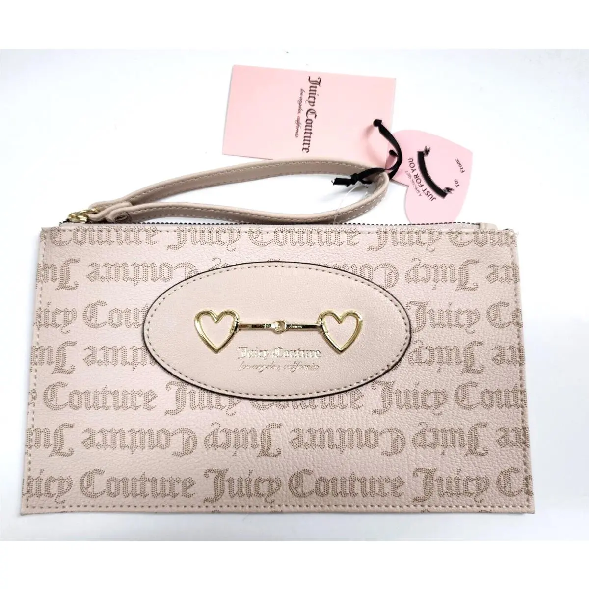 Heart TO Heart Beige Sandastone Gold Logo Wristlet Bag Wallet by Juicy Couture