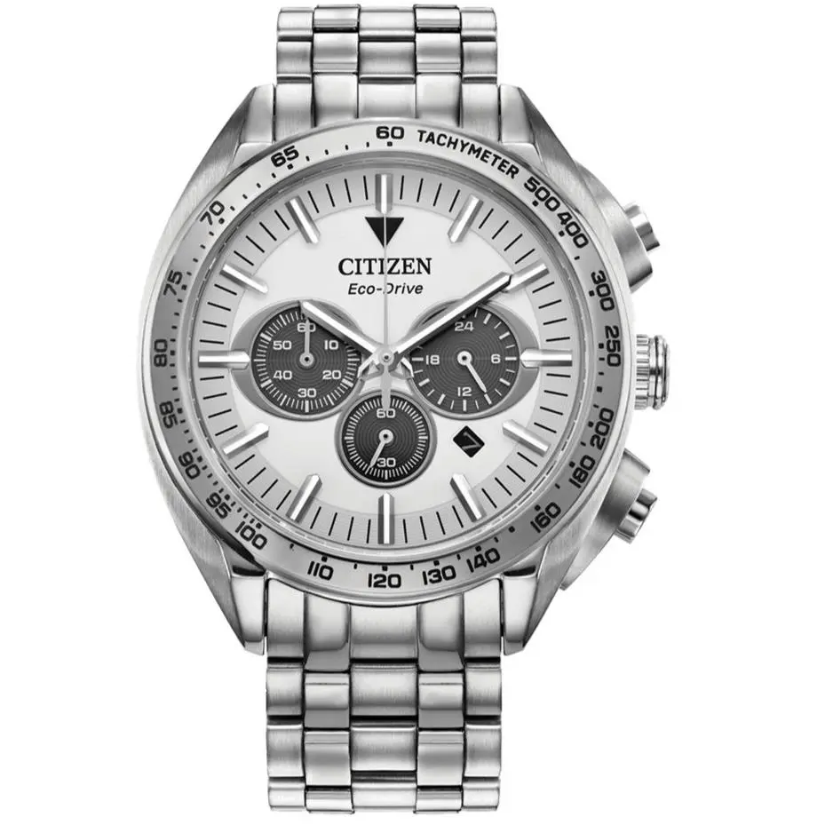 Sport Chronograph CA4540-54A White Dial Silver Bracelet 43MM Mens Watch by Citizen