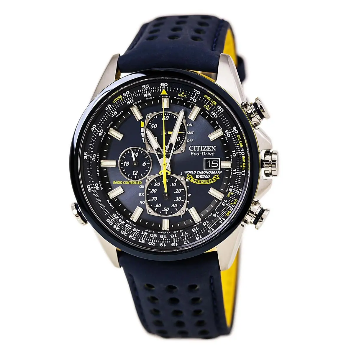 Citizen AT8020-03L Men`s Blue Angels World Chronograph A-t Leather Strap Watch - Dial: Blue, Band: Blue