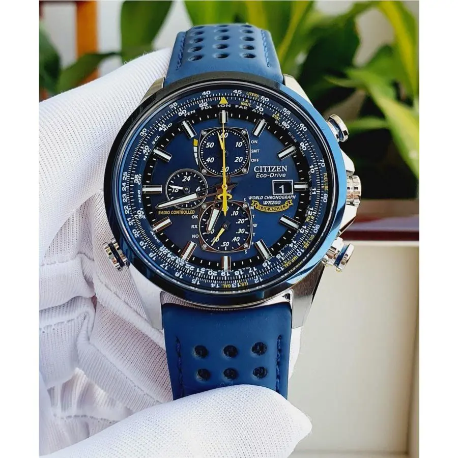 Citizen Blue Angels World Chronograph Eco Drive Men`s Watch AT8020-03L - Dial: Blue, Band: Blue, Bezel: Blue