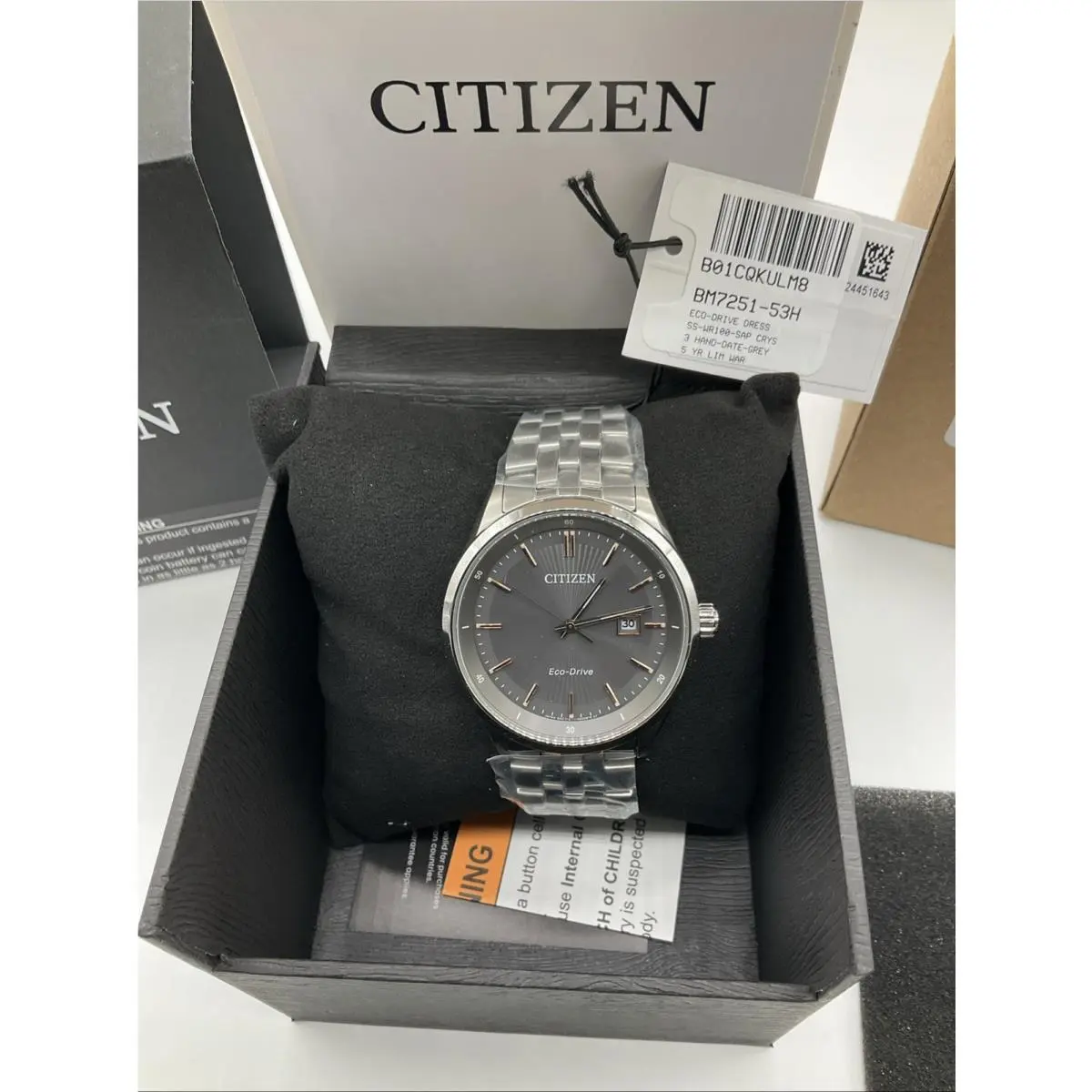 Citizen Eco-drive Men`s Bm7251-53h Sapphire Collection E111 Grey Dial 41mm Watch - Dial: Gray, Band: Silver, Bezel: Silver