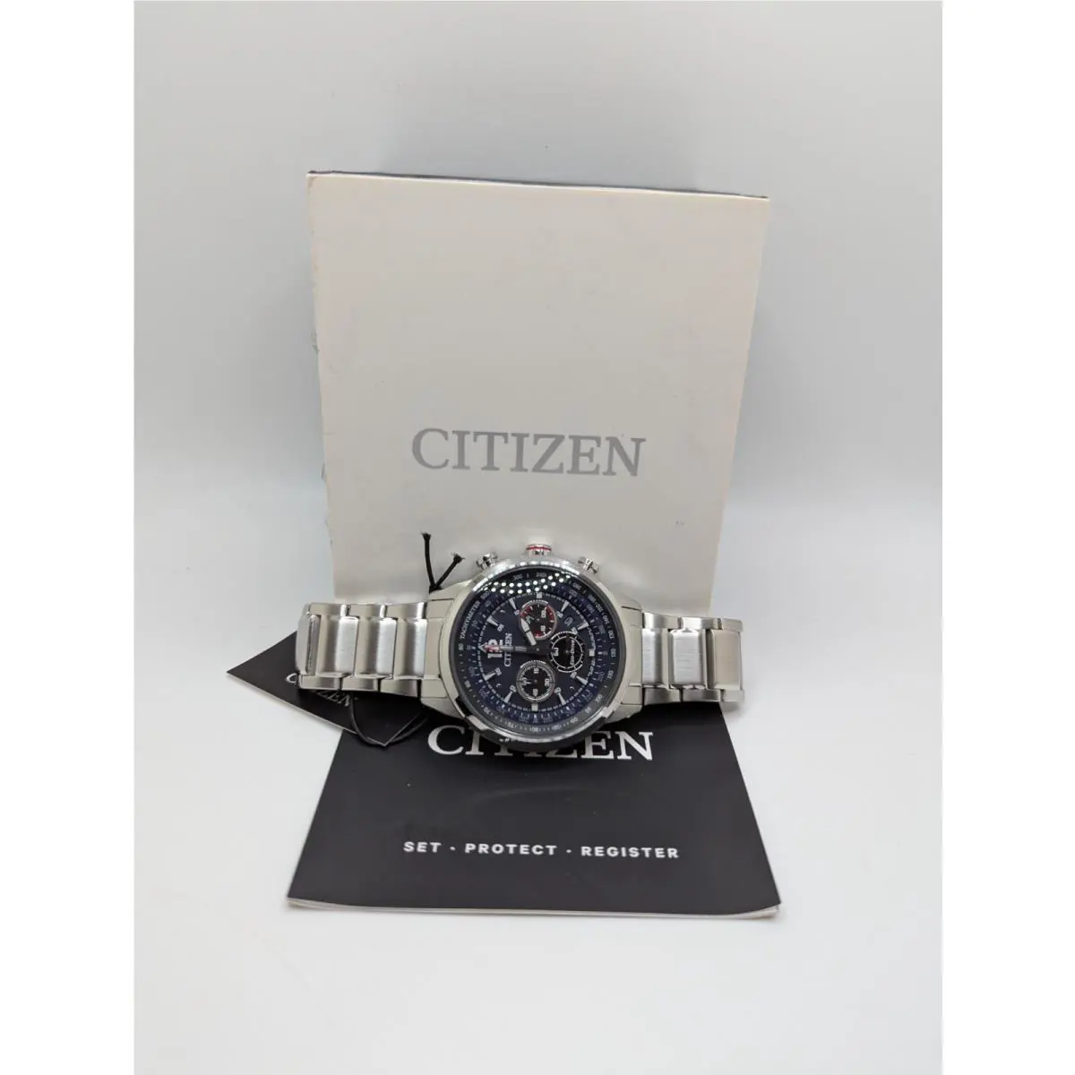 Citizen Eco-drive Mens Silver Case Blue Dial Chronograph Diver Wristwatch