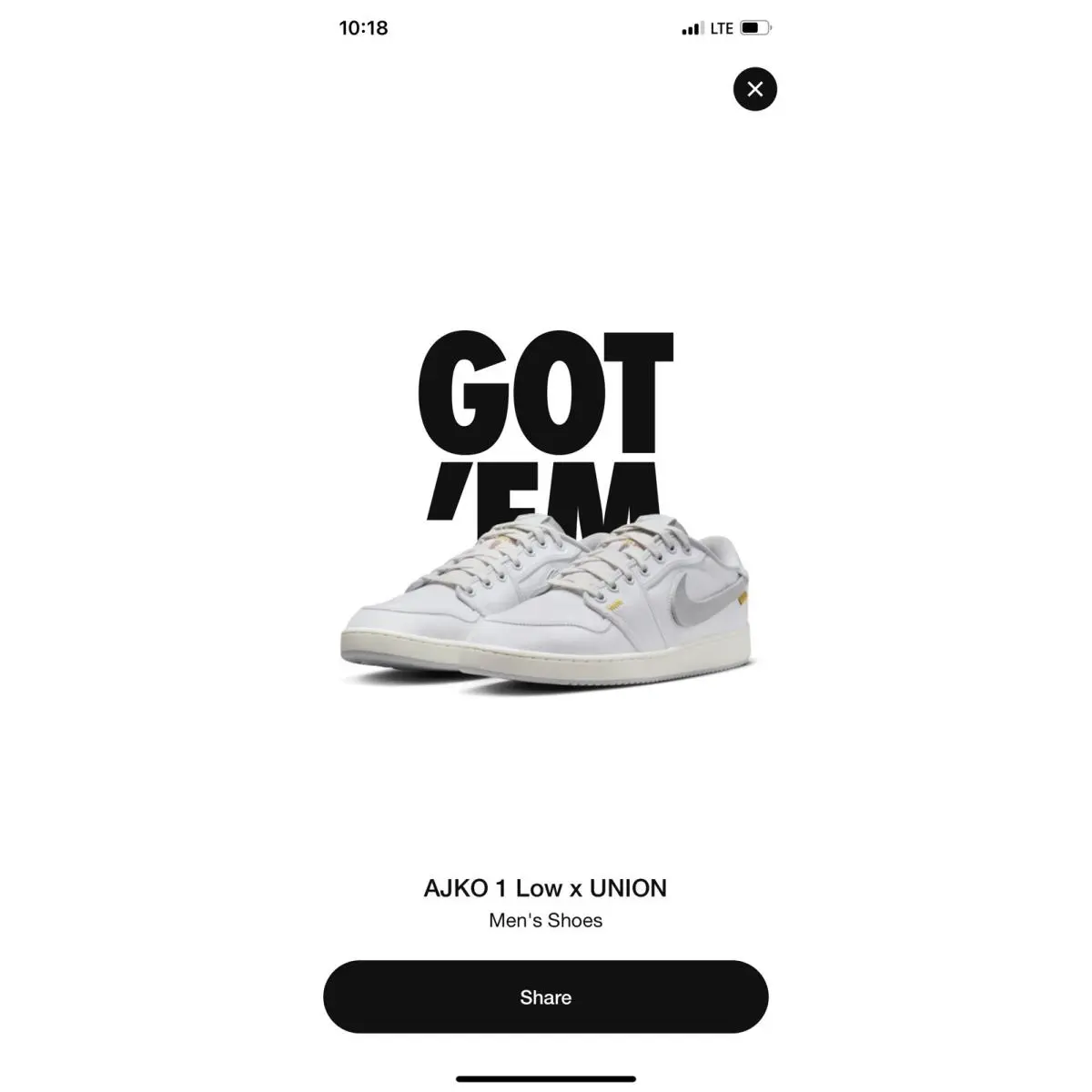 Nike Air Jordan Ajko 1 Low Union White Canvas Size 8 Mens IN Hand Ready TO Ship