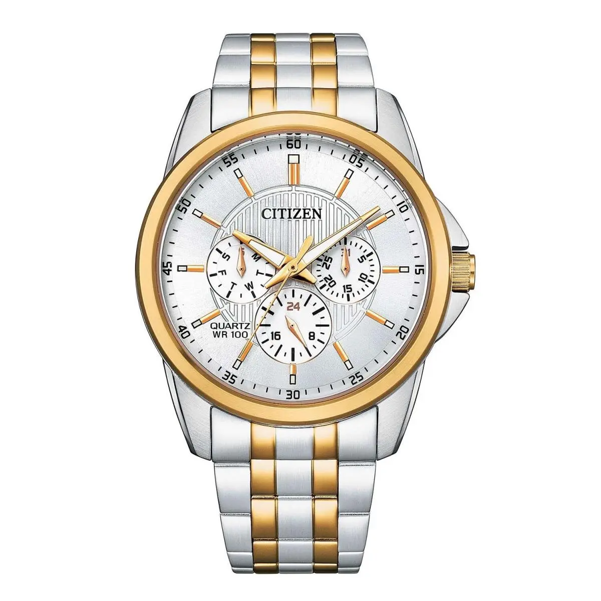 Citizen Mens Quartz Two Tone Stainless Steel Day Date 100M Watch AG8346-51A