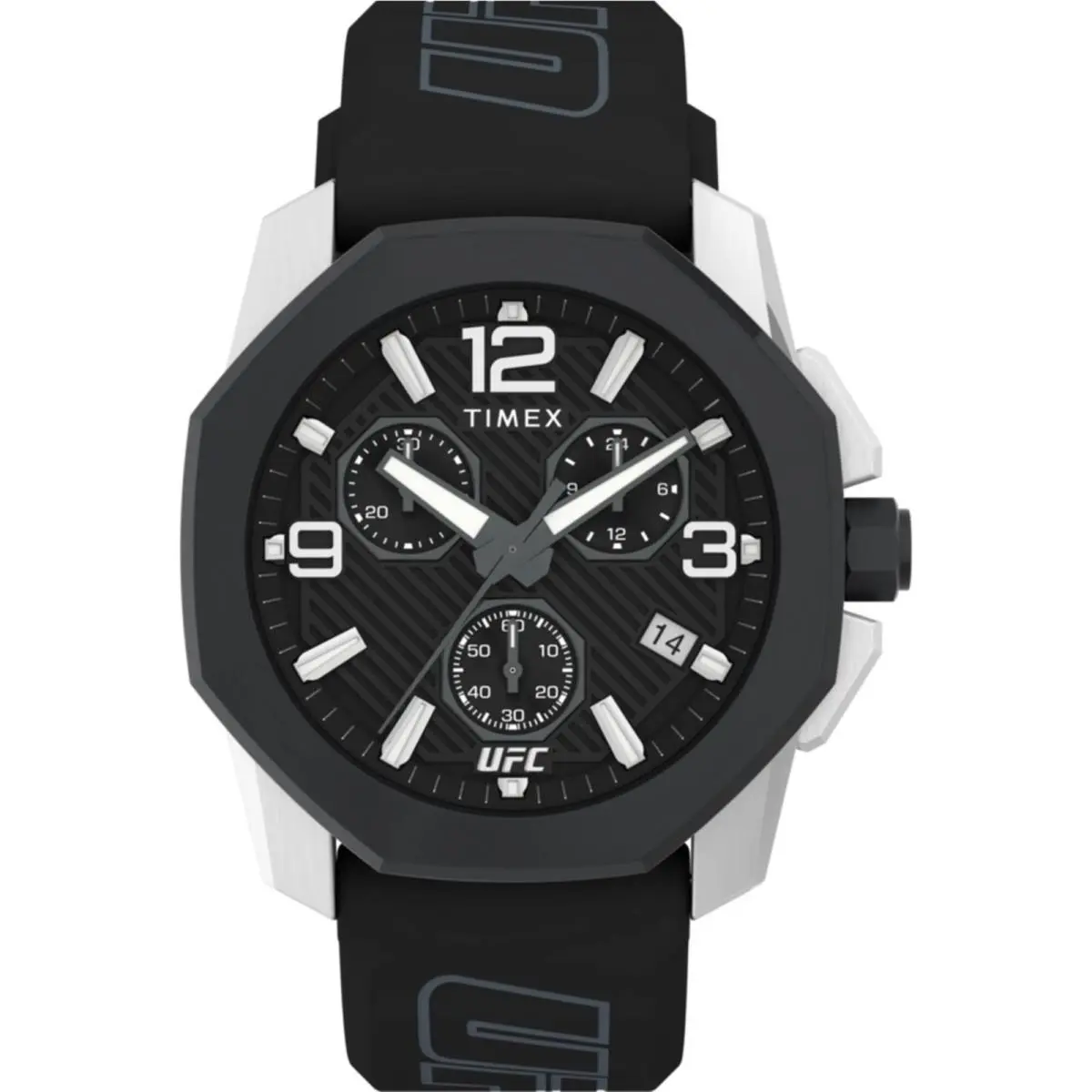 Timex Men`s Watch Ufc Icon Chronograph Black Dial Silicone Strap TW2V58600 - Dial: Black, Band: Black