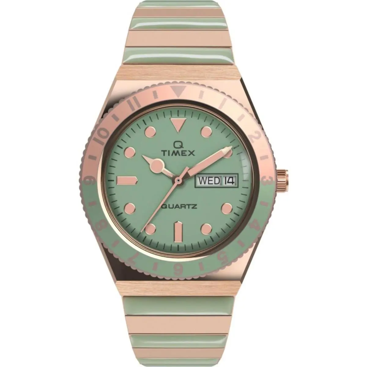 Q TW2V38700 Women`s Analog Watch Rose Gold-tone Green Steel Bracelet by Timex