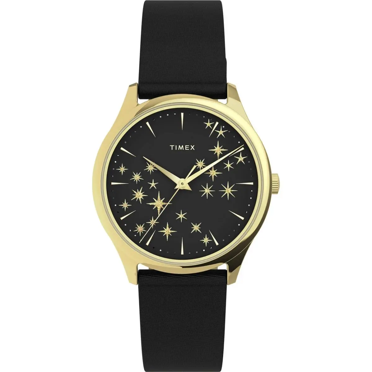 Timex TW2U57300 Women`s Watch Quartz Analog Gold-tone Brass Case Black Strap