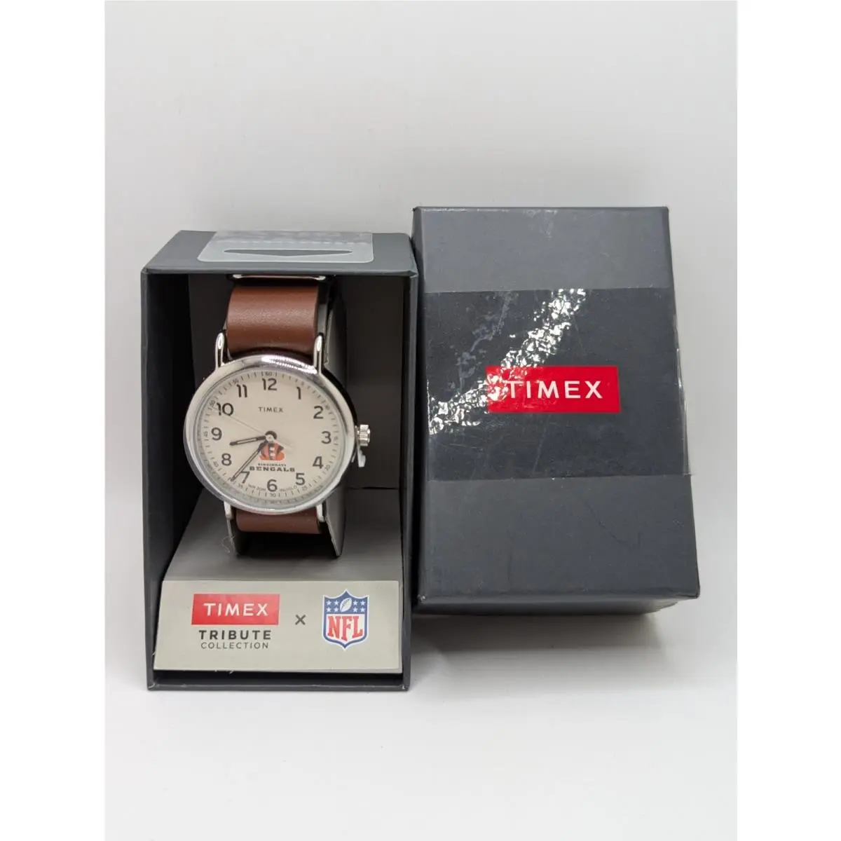 Tribute Mens White Dial Brown Leather Band Nfl Quartz Analog Wristwatch by Timex