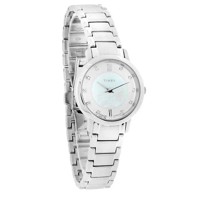 Timex T2P420 Women`s Dress Silver Mop Dial Diamond Accented Dial Stainless Watch