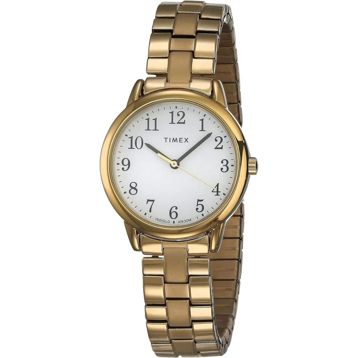 Timex Women`s Easy Reader Gold Tone 30 mm Expansion Band Watch TW2R58900 - Dial: White, Band: Gold, Bezel: Gold