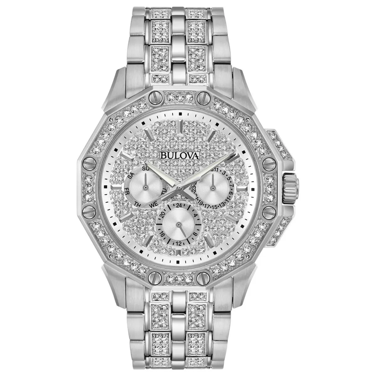 Octava Crystal Men`s Chronograph Watch 96C134 Silver 42mm Quartz by Bulova