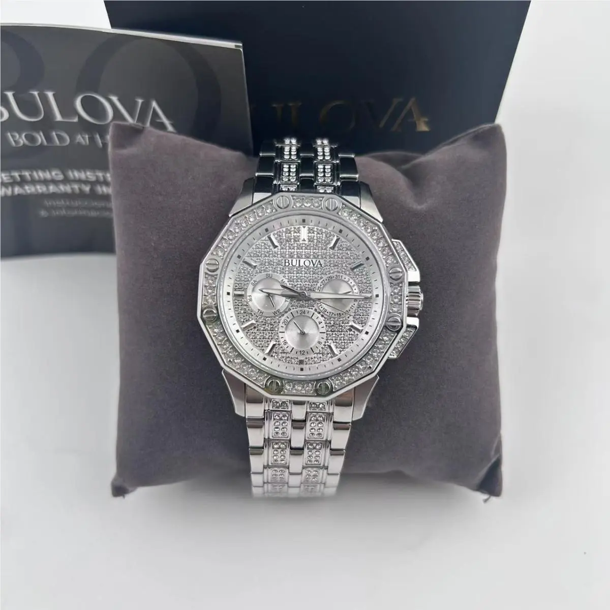 Octava 96C134 White Dial Silver Stainless Steel Men`s Quartz Watch by Bulova