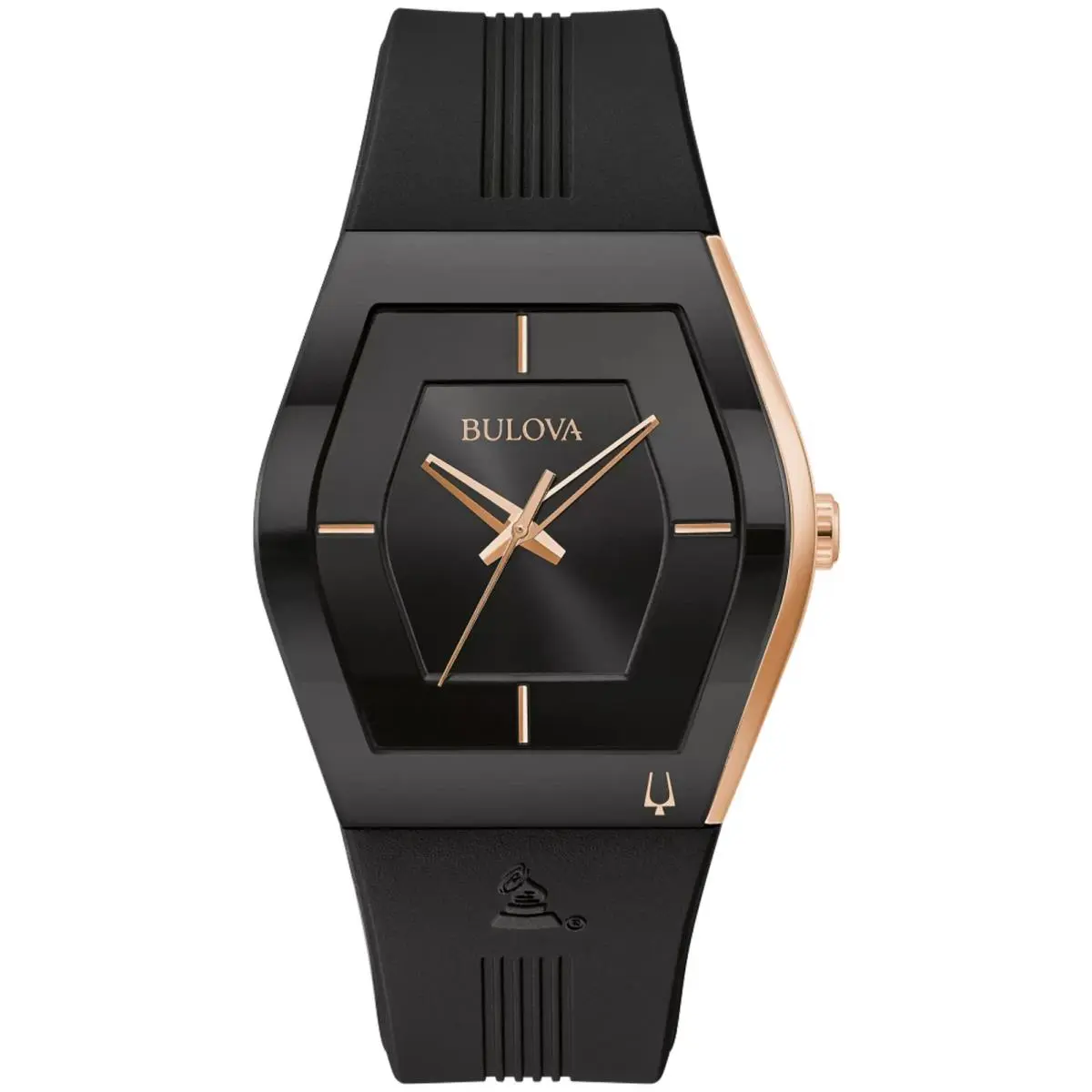 Bulova Latin Grammy Gemini Tonneau Design Mens Watch 97A163 - Dial: Pink, Rose Gold, Rose, Black, Band: Gold, Pink, Black, Bezel: Pink, Rose Gold, Black