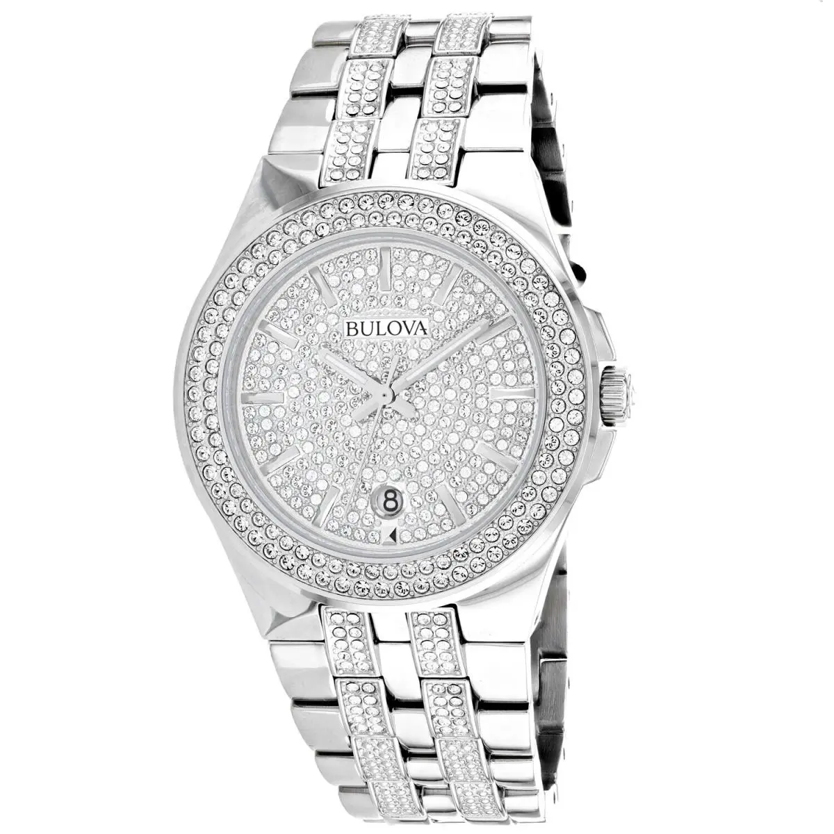 Bulova Men`s Swarovski White Dial Watch - 96B235