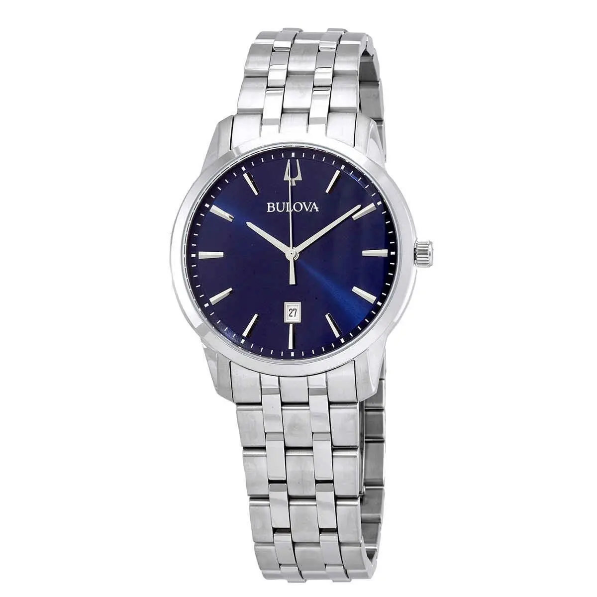 Bulova Sutton Quartz Blue Dial Men`s Watch 96B338 - Dial: Blue, Band: Silver, Bezel: Silver