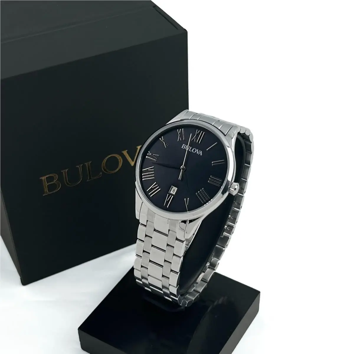 96B261 Classic Quartz Calendar Slim Movement Silver Men`s Watch 40 MM by Bulova