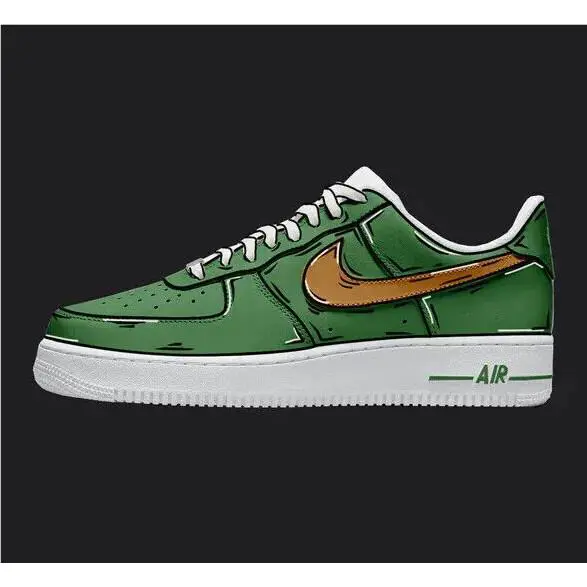 Nike Air Force 1 Custom White Shoes Green Orange Cartoon Sneakers Mens Womens
