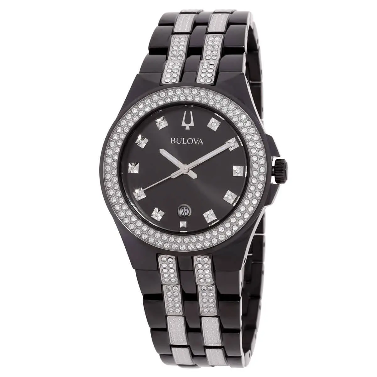 Quartz Crystal Black Dial Men`s Watch Dog Tag 98K101 by Bulova