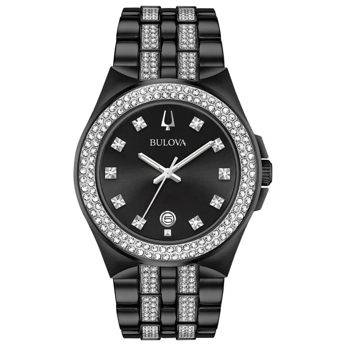 Bulova Men`s Crystal Black Dial Watch - 98K101 - Black