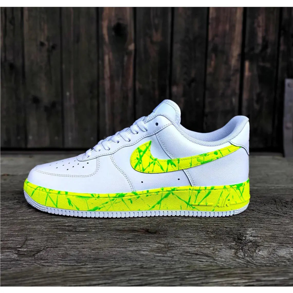 Nike Air Force 1 Custom Lemon Dream Neon Yellow Green Splatter Mens Womens