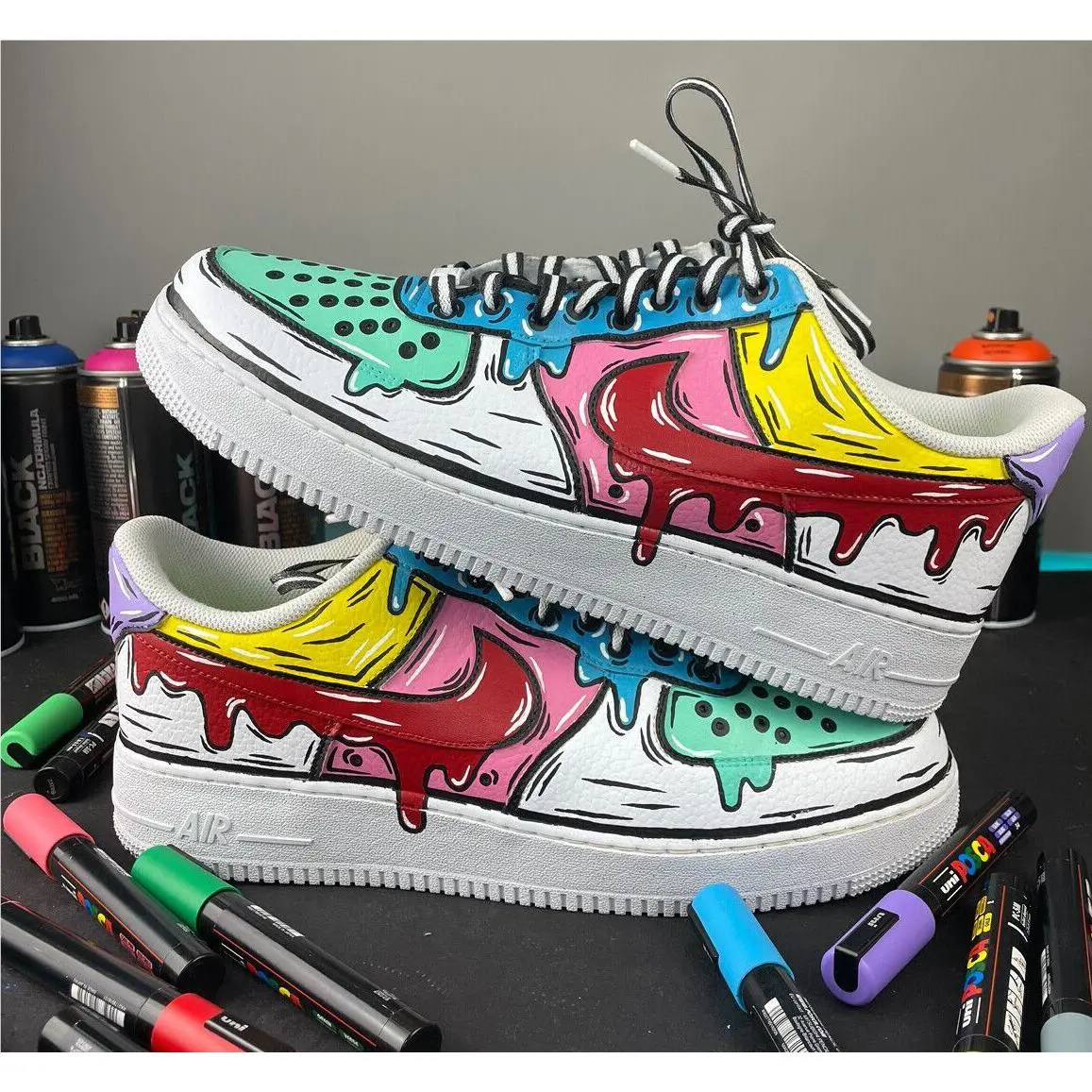 Nike Air Force 1 Custom `multi Color Graffiti Cartoon` Retro Shoes Men`s Women`s Kids