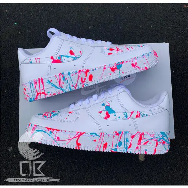 Nike Air Force 1 Custom Splatter Gender Reveal Blue Pink Mens Womens Kids