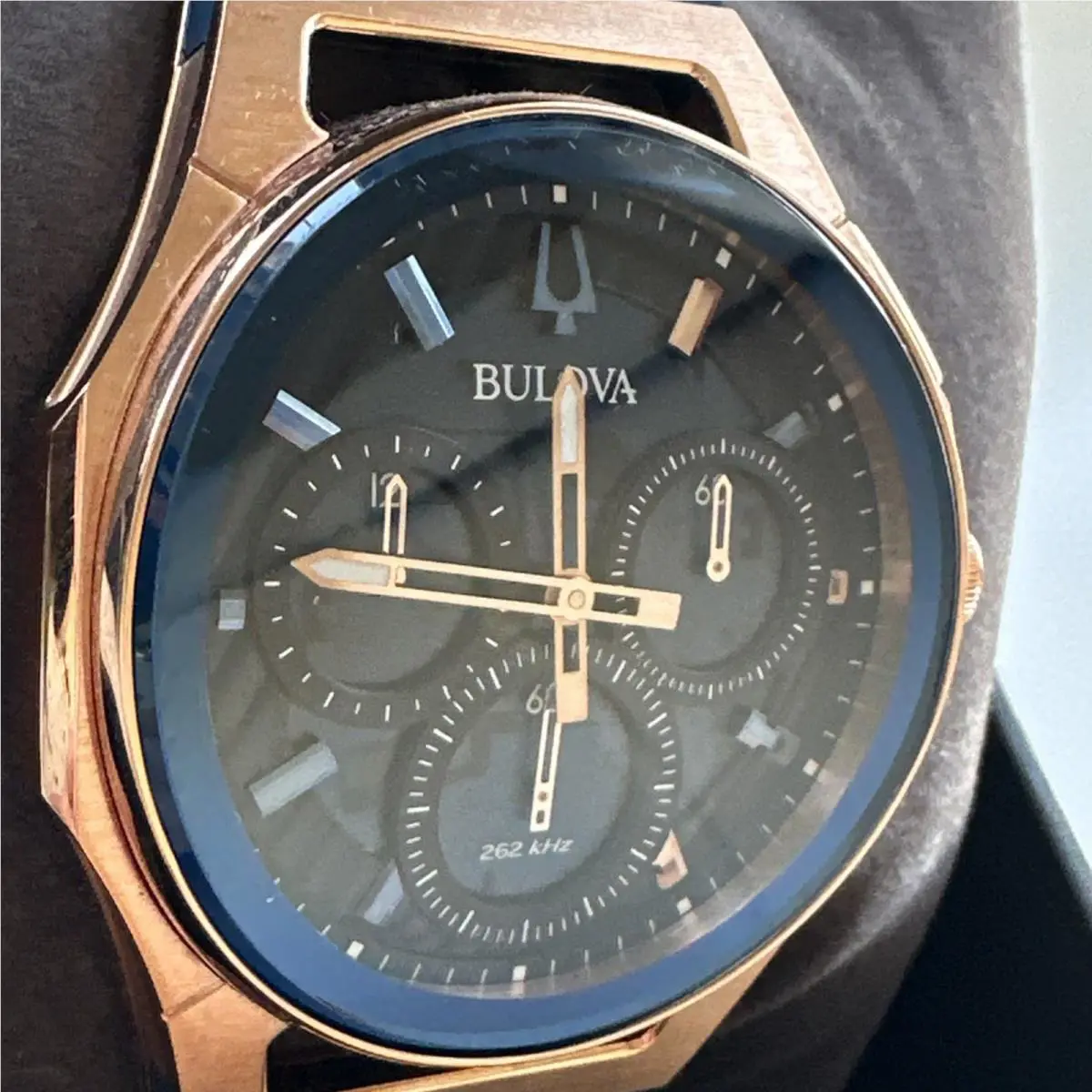 Bulova Men`s Curved Chronograph Quartz Blue Epdm Rubber Watch 44 MM 97A185